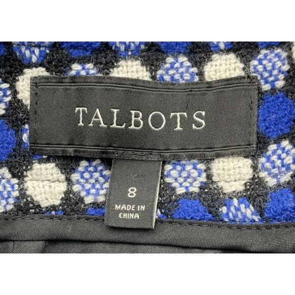 Talbots Wool Blend Blue Polka Dot Tweed A-Line Lined Skirt Back Zip Sz 8 - Picture 4 of 6